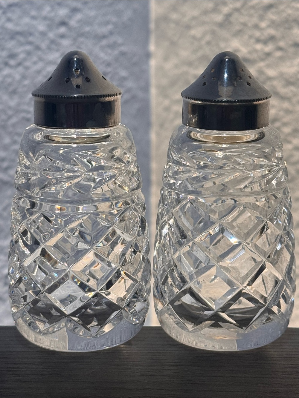 Vintage Waterford Crystal Salt Pepper Shakers Silverplate Ireland